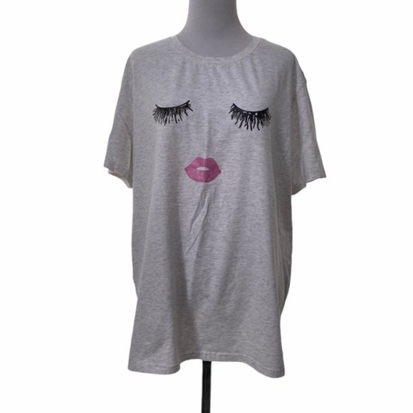 Women's Eyelash Face Lips Heathered Grey T-Shirt - Picture 1 of 6